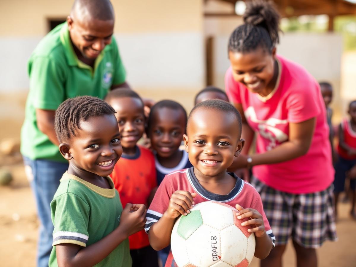 Young athletes and volunteers at a MASFO community sports day