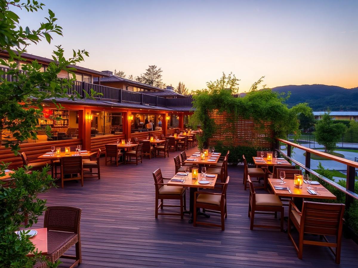 Restaurant terrace at sunset